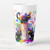 Kleurrijke zwarte regenboog beschilderde katten latte mok (Voorkant)
