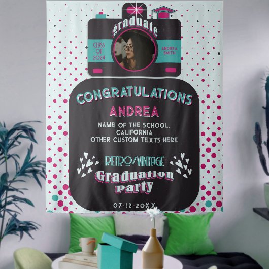 Kleurrijke Zwarte Roze Turquoise Retro Afstudeerfo Wandkleed