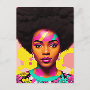 Kleurrijke zwarte vrouw Afro Pop Art Briefkaart