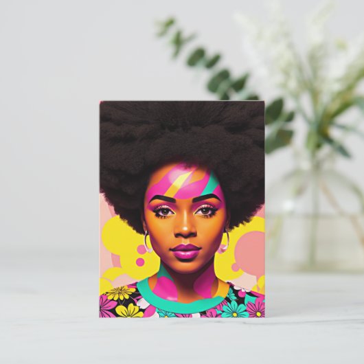 Kleurrijke zwarte vrouw Afro Pop Art Briefkaart (Staand voorkant)