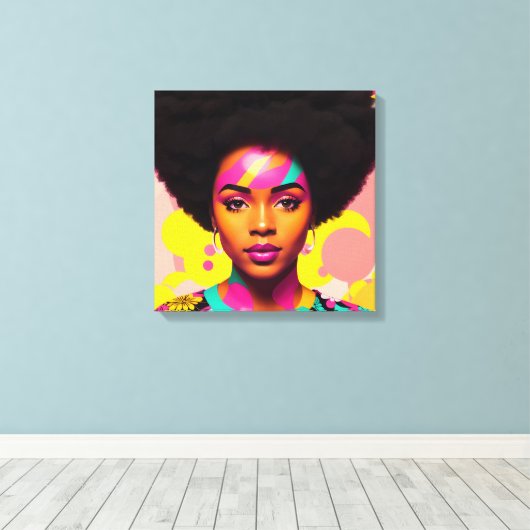 Kleurrijke zwarte vrouw Afro Pop Art Canvas Afdruk (Insitu (Houten vloer))