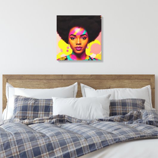 Kleurrijke zwarte vrouw Afro Pop Art Canvas Afdruk (Insitu (Slaapkamer))