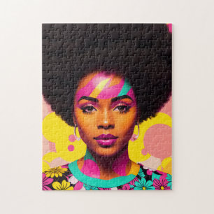 Kleurrijke zwarte vrouw Afro Pop Art Legpuzzel