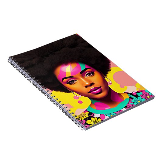 Kleurrijke zwarte vrouw Afro Pop Art Notitieboek (Rechterzijde)