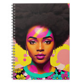 Kleurrijke zwarte vrouw Afro Pop Art Notitieboek (Voorkant)
