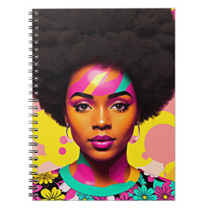 Kleurrijke zwarte vrouw Afro Pop Art Notitieboek
