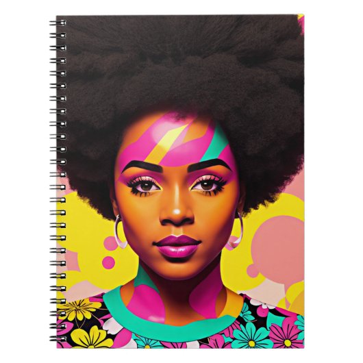 Kleurrijke zwarte vrouw Afro Pop Art Notitieboek (Voorkant)