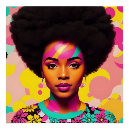 Kleurrijke zwarte vrouw Afro Pop Art Perfect Poster (Voorkant)