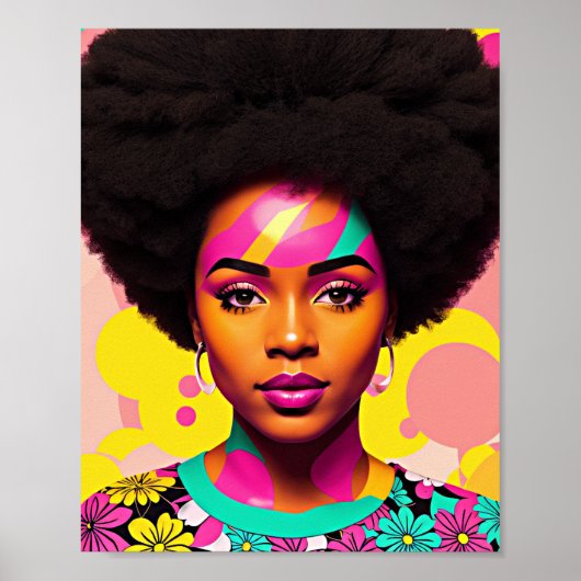 Kleurrijke zwarte vrouw Afro Pop Art Poster (Voorkant)