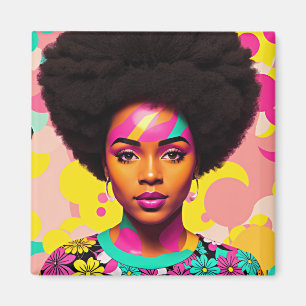 Kleurrijke zwarte vrouw Afro Pop kunstmagneet Magneet