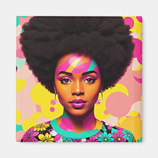 Kleurrijke zwarte vrouw Afro Pop kunstmagneet Magneet (Voorkant)