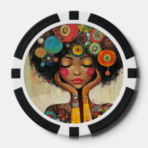 Kleurrijke zwarte vrouw harmonie poker chips
