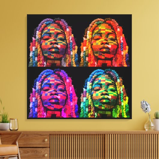 Kleurrijke Zwarte Vrouwen Canvasprint met Spanraam Canvas Afdruk (Insitu (Woonkamer))
