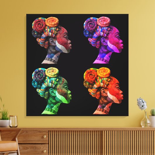 Kleurrijke Zwarte Vrouwen Canvasprint met Spanraam Canvas Afdruk (Insitu (Woonkamer))