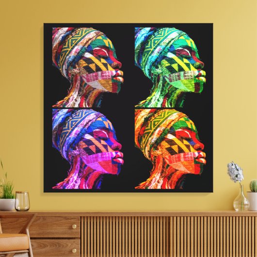 Kleurrijke Zwarte Vrouwen Canvasprint met Spanraam Canvas Afdruk (Insitu (Woonkamer))