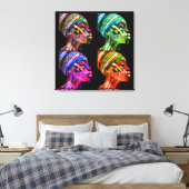 Kleurrijke Zwarte Vrouwen Canvasprint met Spanraam Canvas Afdruk (Insitu (Slaapkamer))