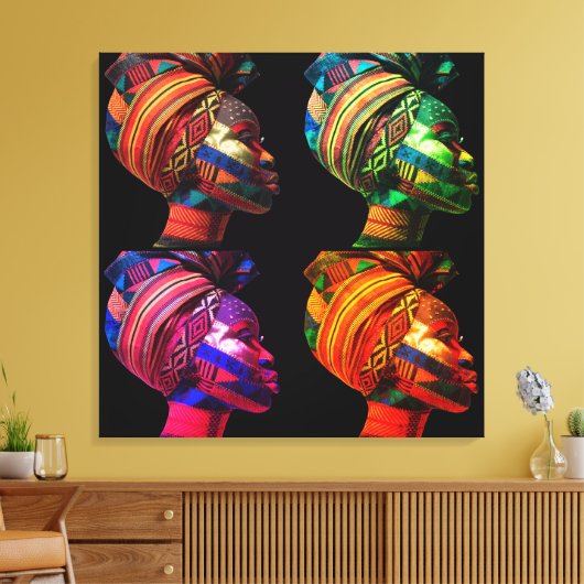 Kleurrijke Zwarte Vrouwen Canvasprint met Spanraam Canvas Afdruk (Insitu (Woonkamer))