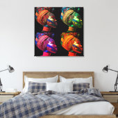 Kleurrijke Zwarte Vrouwen Canvasprint met Spanraam Canvas Afdruk (Insitu (Slaapkamer))