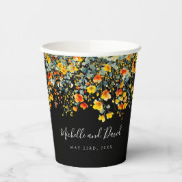 Kleurrijke zwarte Waterverf bloemenbruiloft Papieren Bekers
