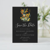 Kleurrijke zwarte Waterverf bloemenbruiloft Save The Date (Staand voorkant)