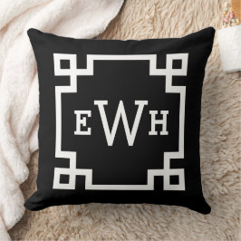 Kleurrijke Zwarte Witte Griekse Sleutel Monogram E Kussen