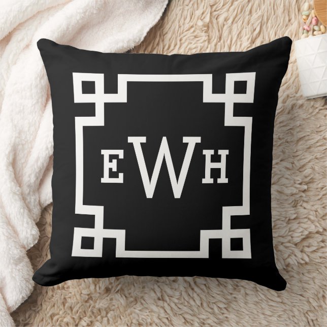 Kleurrijke Zwarte Witte Griekse Sleutel Monogram E Kussen (Deken)