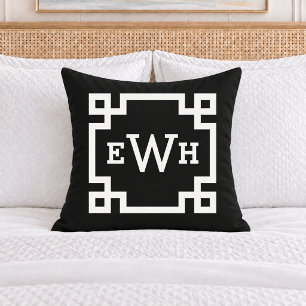 Kleurrijke Zwarte Witte Griekse Sleutel Monogram E Kussen