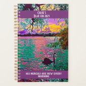 Kleurrijke zwarte zwander Christelijke Bijbelverka Planner (Voorkant)