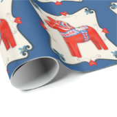 Kleurrijke Zweedse Dala Paard met Rosemaling Accen Cadeaupapier (Rol Hoek)