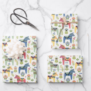 Kleurrijke Zweedse Dala-paarden Inpakpapier Vel
