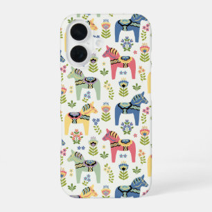 Kleurrijke Zweedse Dala-paarden iPhone 16 Hoesje