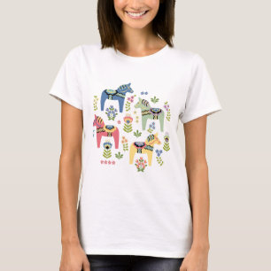 Kleurrijke Zweedse Dala paarden T-shirt