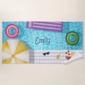 Kleurrijke zwembad en zwembad dingen met naam strandlaken (Voorkant)