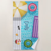 Kleurrijke zwembad en zwembad dingen met naam strandlaken (Voorkant)