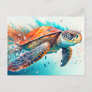 Kleurrijke Zwemmende Zeeschildpad Gelukkige Verjaa Briefkaart