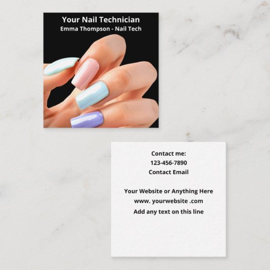 Kleurrijke Zwemnagel Technicus Eenvoudige Vingerna Vierkante Visitekaartje (Voorkant / Achterkant)