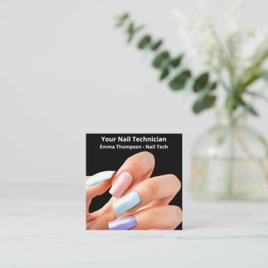 Kleurrijke Zwemnagel Technicus Eenvoudige Vingerna Vierkante Visitekaartje (Staand voorkant)