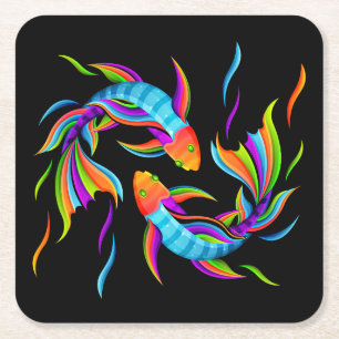 Kleurrijke zwemvis of Yin- en Yang-symbool Kartonnen Onderzetters