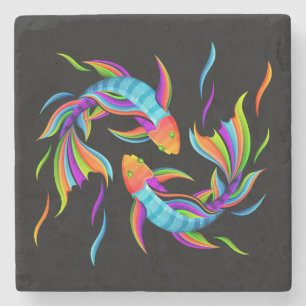 Kleurrijke zwemvis of Yin- en Yang-symbool Stenen Onderzetter