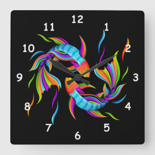 Kleurrijke zwemvis of Yin- en Yang-symbool Vierkante Klok