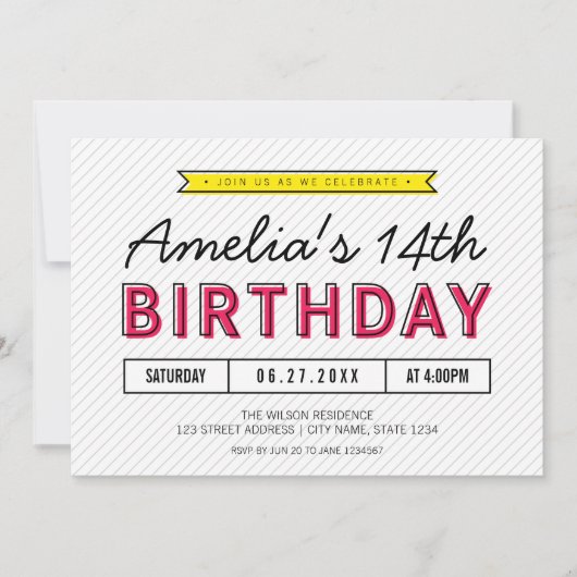 Kleurroze en geel Elke leeftijd Moderne verjaardag Kaart (Voorkant)