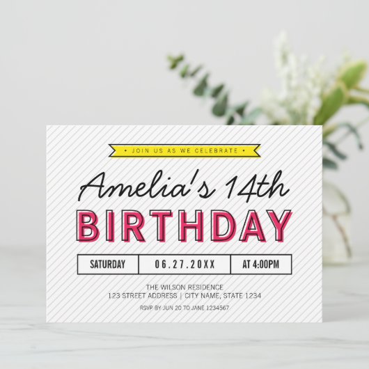 Kleurroze en geel Elke leeftijd Moderne verjaardag Kaart (Staand voorkant)