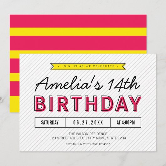 Kleurroze en geel Elke leeftijd Moderne verjaardag Kaart (Voorkant / Achterkant)