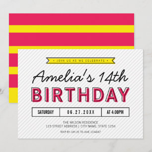 Kleurroze en geel Elke leeftijd Moderne verjaardag Kaart