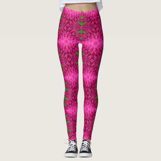 Kleurroze en groen Abstract patroon Leggings (Voorkant)