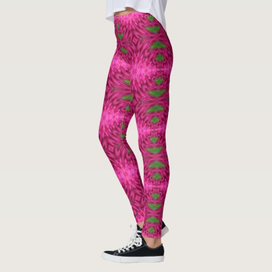 Kleurroze en groen Abstract patroon Leggings (Links)