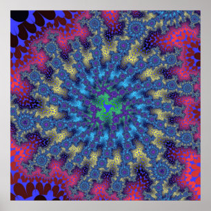 Kleurroze en lichtblauw fractal poster