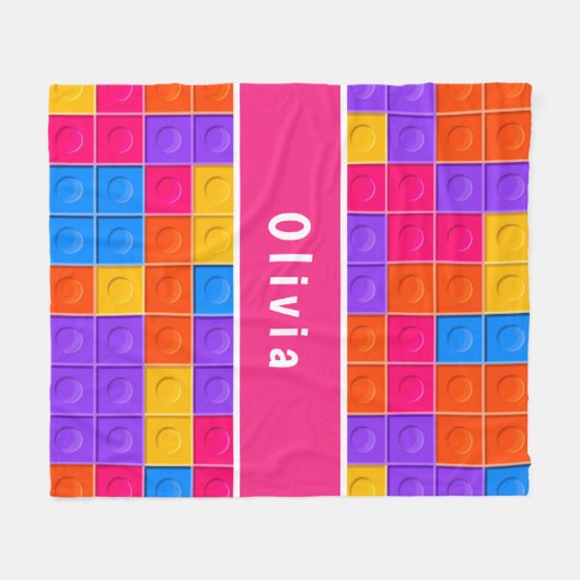 Kleurroze Paarse bouwblokken - Aangepast Fleece Deken (Voorkant (Horizontaal))
