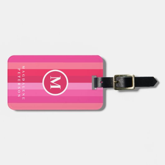 Kleurroze stropen | Naam Initiaal Bagagelabel (Voorkant horizontaal)