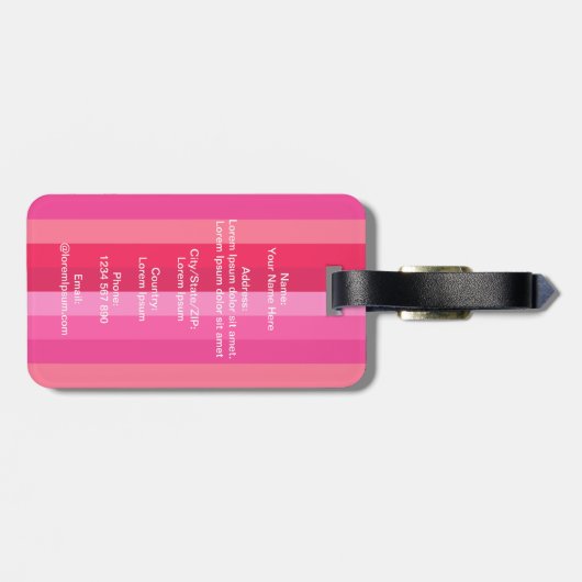 Kleurroze stropen | Naam Initiaal Bagagelabel (Achterkant horizontaal)